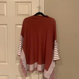 Elegant Rust and White Striped Women's Poncho